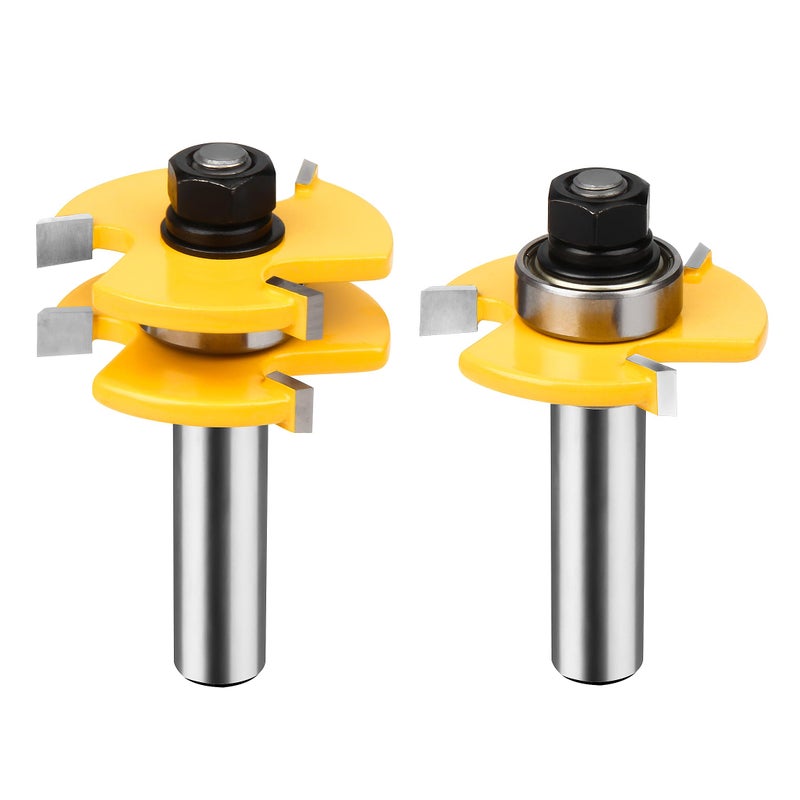 BAIDETS 1/2" Tongue and Groove Router Bits - Set of 2Pcs 1/2 Inch Shank Router Bit Set 3 Teeth Adjustable T Shape Wood Milling Cutter - Image 1